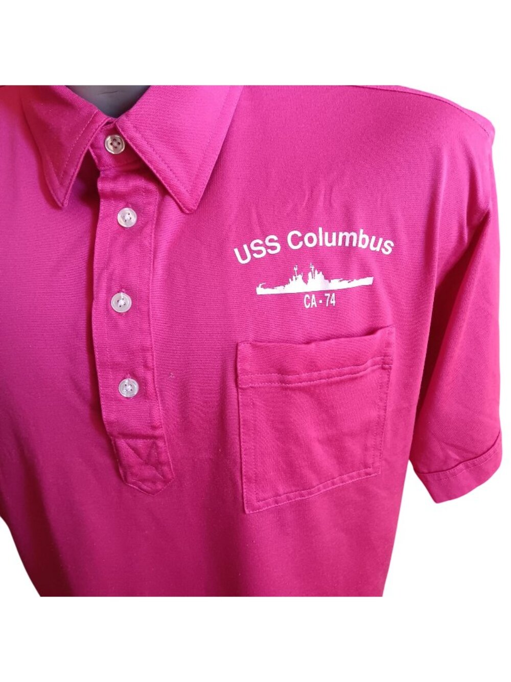 Mens Polo Shirt XL Vintage 90's CA-74 USS COLUMBUS HOT Pink Golf/Polo/Tennis
